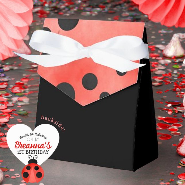Watercolor Ladybug Birthday Favour Treat Favour Box (Black Watercolor Ladybug Personalized Favor Gift Boxes)