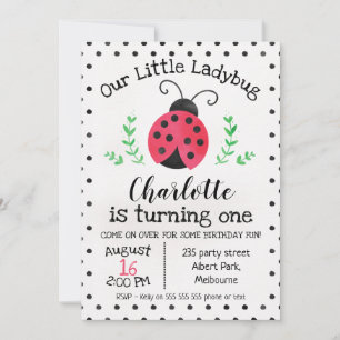 Watercolor Ladybug Birthday Invitation