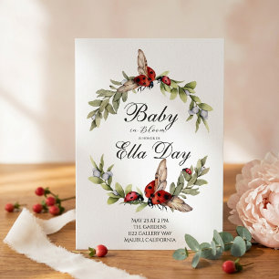 Watercolor Ladybug, Botanical Baby in Bloom Garden Invitation