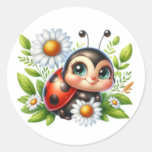 Watercolor Ladybug  Classic Round Sticker