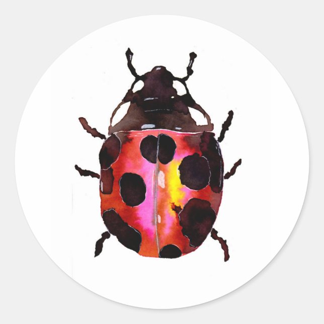 Watercolor Ladybug Classic Round Sticker (Front)