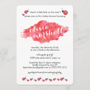 Watercolor Ladybug Girl Baby Shower Invitations