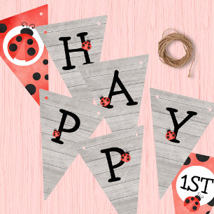 Watercolor Ladybug Happy Birthday Bunting Banner