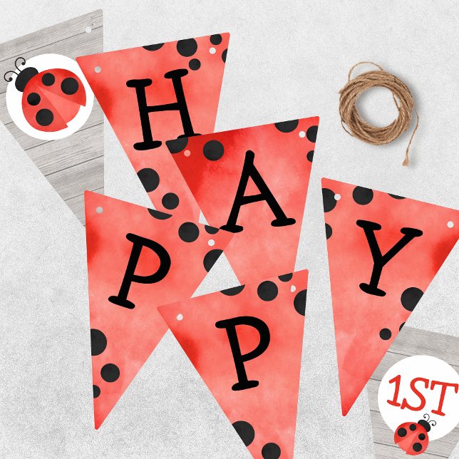 Watercolor Ladybug Happy Birthday Bunting Banner (Watercolor Ladybug Happy Birthday Hanging Triangle Pennant Bunting Banner)