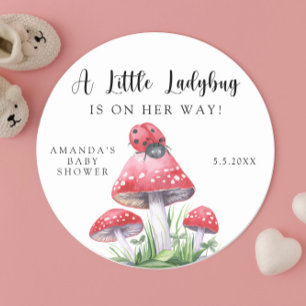 Watercolor ladybug is on her way! baby shower  classic round sticker