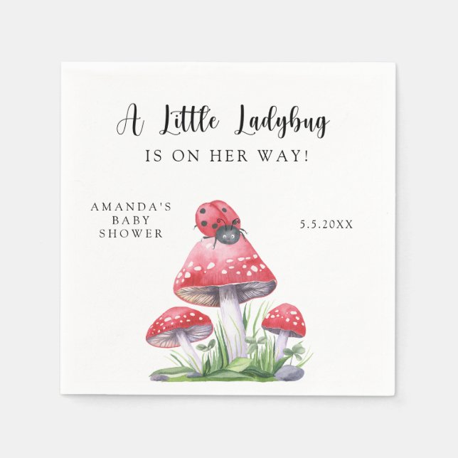 Watercolor ladybug is on her way! baby shower  napkin (Front)