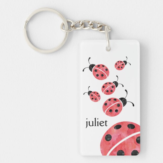 Watercolor Ladybug Personalised Key Ring (Front)