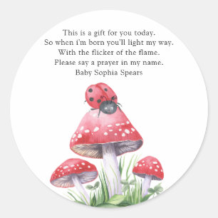 Watercolor ladybug. Prayer for candle  Classic Round Sticker