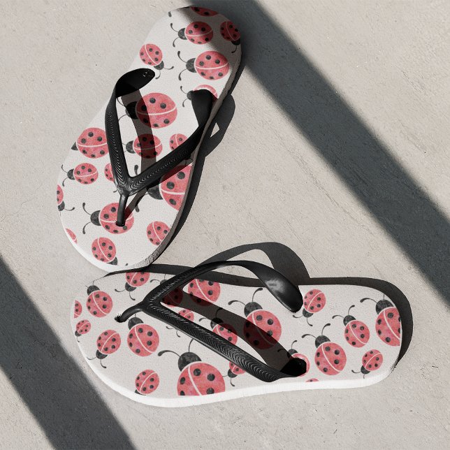 Watercolor Ladybug Print Flops Flip Flops (Creator Uploaded)