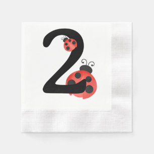 Watercolor Ladybug Second Birthday Party Napkins
