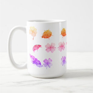Watercolor ladybugs and four-leaf clovers coffee mug