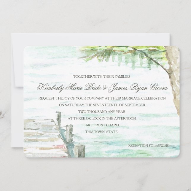 Watercolor Lake and Boat Dock Invitation (Front)