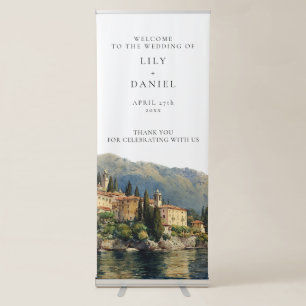 Watercolor Lake Como Italian Wedding Welcome Retractable Banner
