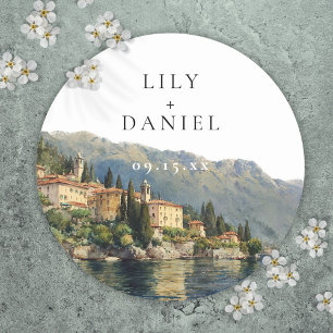Watercolor Lake Como Italy Destination Wedding Classic Round Sticker