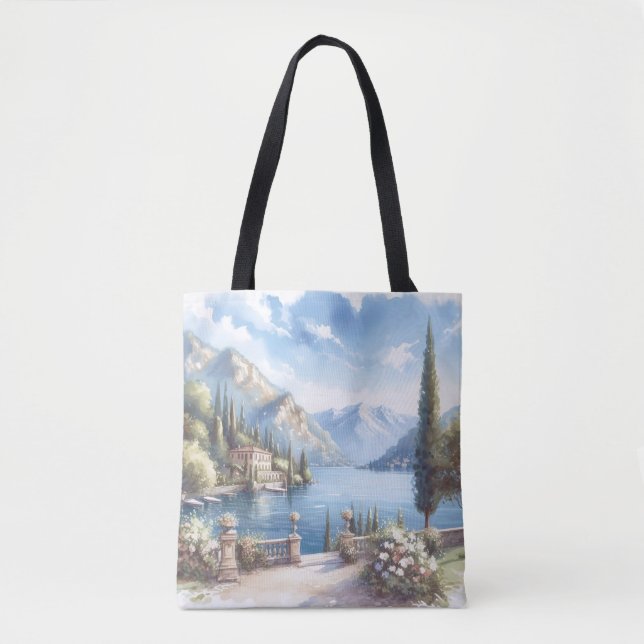 Watercolor Lake Como Italy Romantic wedding trip Tote Bag (Front)