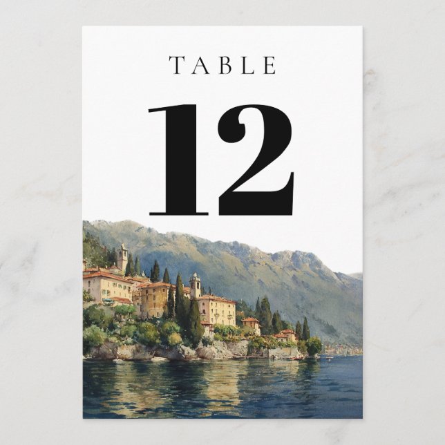 Watercolor Lake Como Italy Table Number (Front)