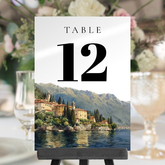 Watercolor Lake Como Italy Table Number (Watercolor Lake Como Italy Table Number)