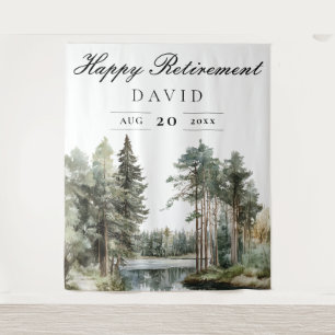 Watercolor Lake Forest Retirement Party Backdrop Tapestry