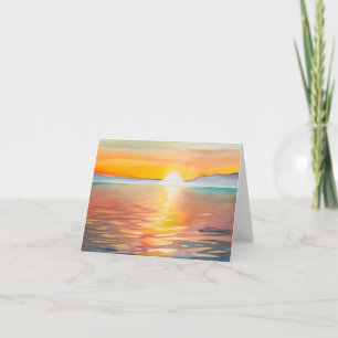 Watercolor lake sunset customisable card