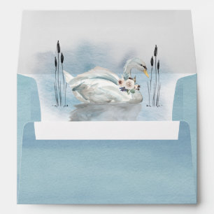 Watercolor Lake Swan with Return Address Envelope