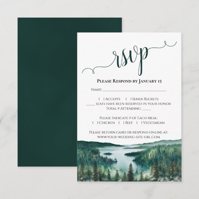 Watercolor Lake Tahoe Landscape Rustic Wedding RSVP Card (Front/Back)