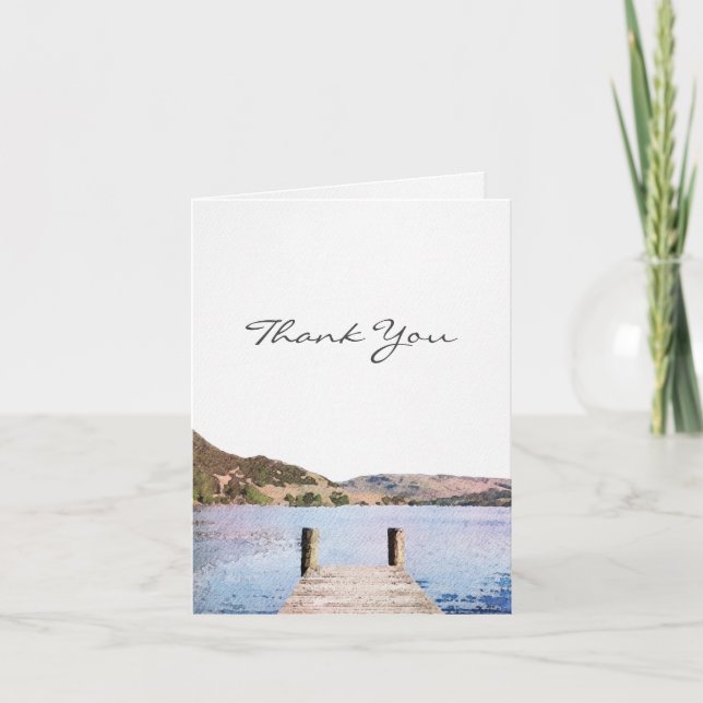 Watercolor Lake Wedding Thank You Card With Photo (Front)
