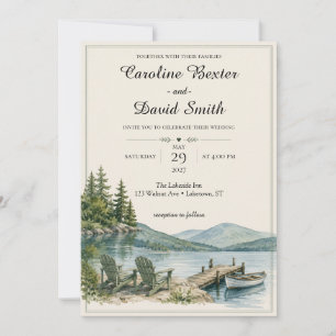 Watercolor Lakeside Elegant Outdoor Nature Wedding Invitation