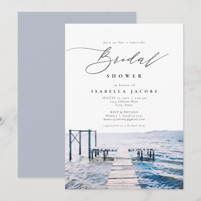 Watercolor Lakeside Lake Bridal Shower Invitation (Front/Back)