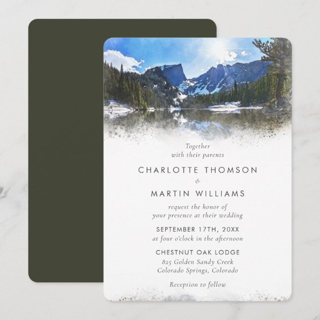 Watercolor Lakeside Mountain Wedding Invitation (Front/Back)