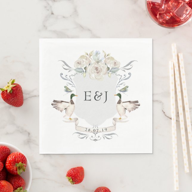 Watercolor Lakeside Wedding Monogram Crest Napkin (Insitu)