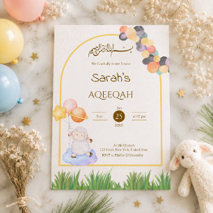 Watercolor Lamb Balloon Islamic Aqiqah Invitation