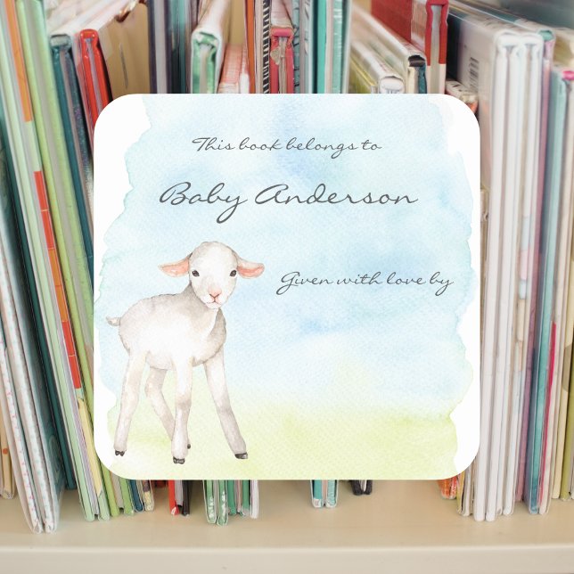 Watercolor Lamb farm animal baby shower bookplate Square Sticker (Creator Uploaded)