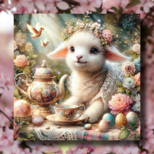 Watercolor Lamb Pastel Easter Tea Party  Holiday Card