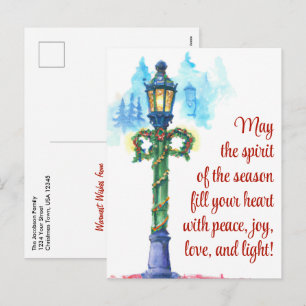 Watercolor Lamp Post Festive Christmas Holiday Postcard