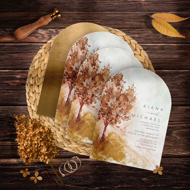 Watercolor Landscape Autumn Gold Arch ID786 Invitation (Creator Uploaded)
