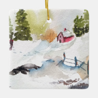 Watercolor Landscape Christmas Ornament