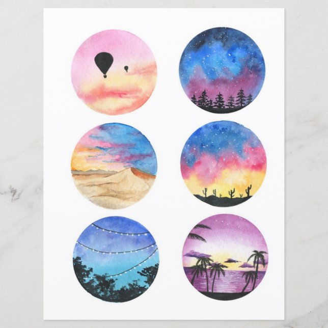 Watercolor landscape circle to cut out and collage (Front)