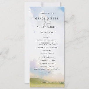 Watercolor landscape dreamy clouds wedding program invitation