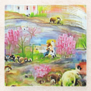 Watercolor Landscape  Glass Coaster
