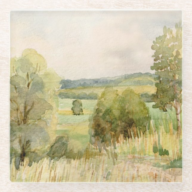 Watercolor Landscape Glass Coaster (Front)