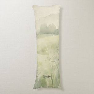 Watercolor Landscape Green Beige Wildflowers Body Cushion