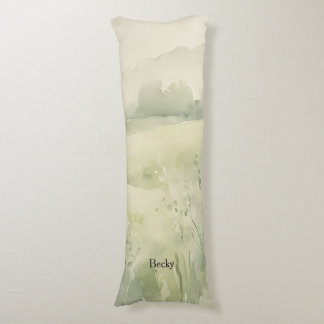 Watercolor Landscape Green Beige Wildflowers Body Cushion