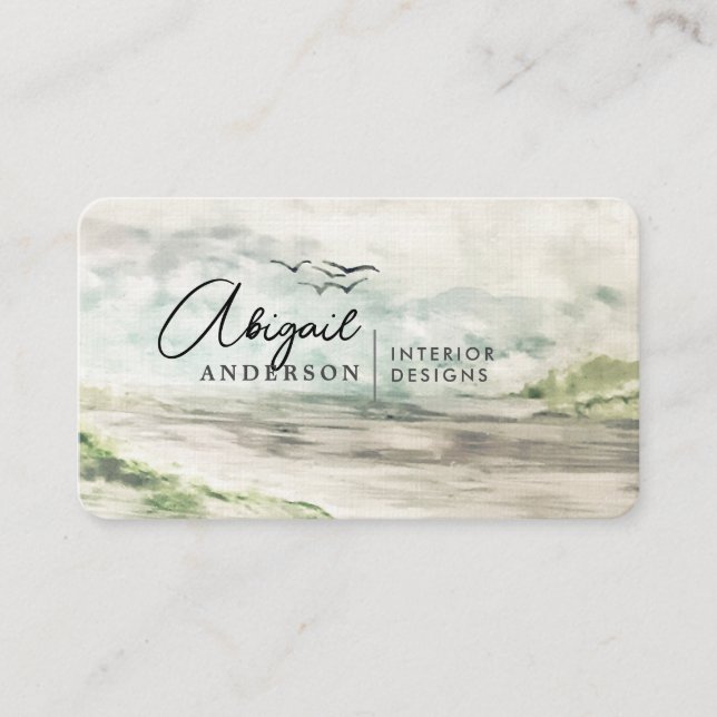 Watercolor Landscape Luxury Professional Signature Business Card (Front)