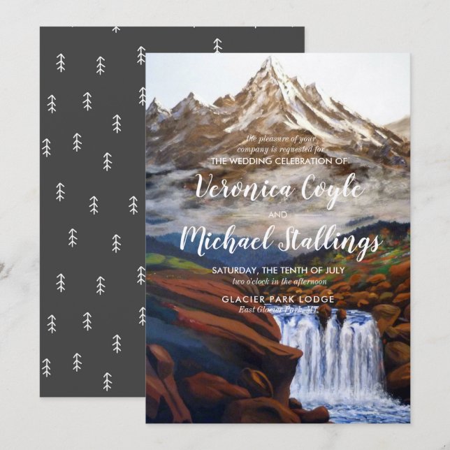 Watercolor Landscape Montana Wedding Invitation (Front/Back)