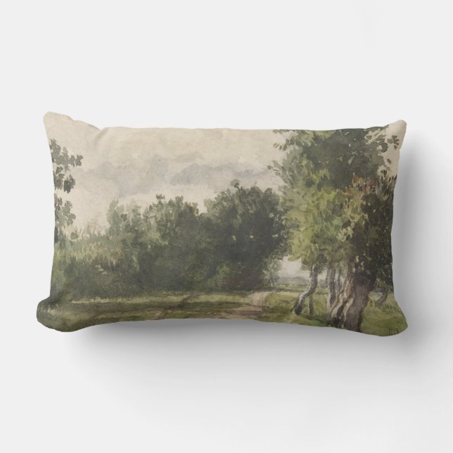 Watercolor Landscape of Path - Constant Troyon Lumbar Cushion (Front)