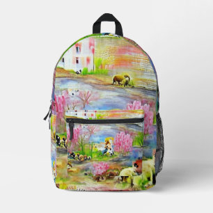 Watercolor Landscape Printed Backpack