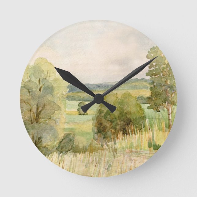 Watercolor Landscape Round Clock (Front)