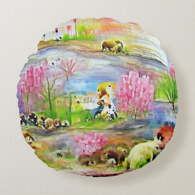Watercolor Landscape  Round Cushion (Front)
