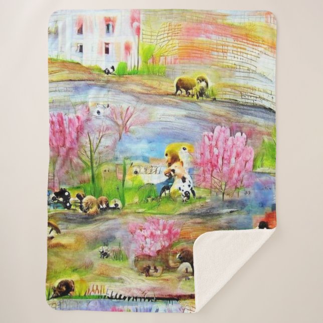 Watercolor Landscape  Sherpa Blanket (Front)