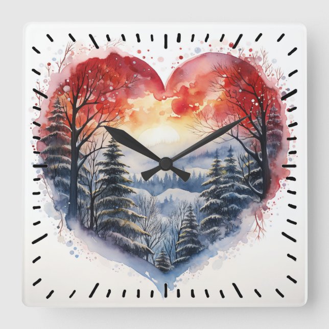 Watercolor Landscape Square Wall Clock (Front)